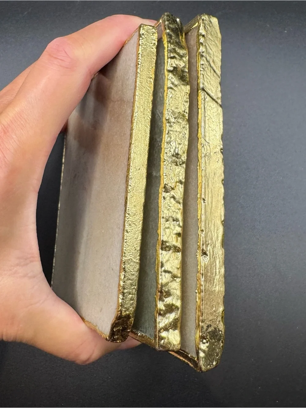 Anthropologie Set of 3 Natural Stone Coasters Gold Trim Square Agate Marble